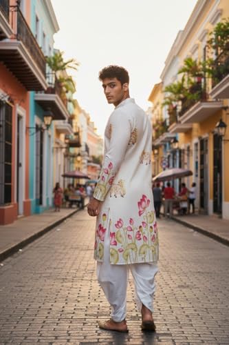 Image of Trustous Men's Printed Kurta Dhoti Set Traditional Ethnic Wear for Festivals & Weddings | Men's Stylish Printed Kurta with Dhoti Set | Traditional Indian Ethnic Wear for Men