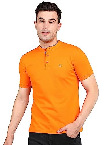 Image of Urbano Fashion Men's Solid Slim Fit Half Sleeve Cotton Polo T-Shirt with Mandarin Collar