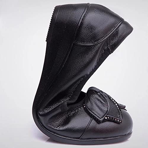 LUXINYU Women's Slip on Flats,Classic Round Toe Solid Flower Wedge Heel Women's Shoes Soft-soled leather Comfortable Large Size Flat Shoes2