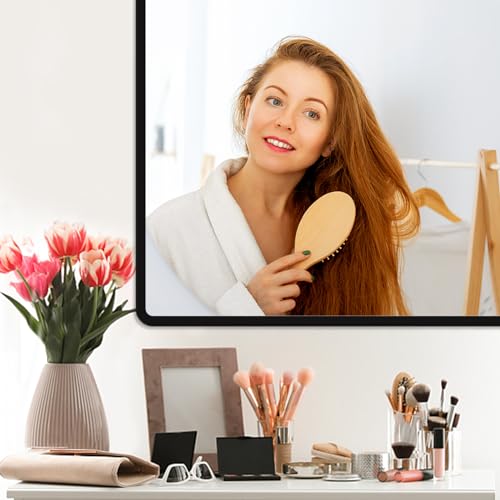 New Upgrade Bathroom Mirror, 24X36 Inch Black Metal Frame Wall Mounted Rounded Rectangle Bathroom Vanity Mirror with Tempered Glass for Washroom Bedroom Living Room