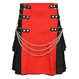 Fashion Utility Kilt Black with Removable Chains & Apron Scottish Outfit Higlander Kilt Traditional Clothing Wedding Dress (US, Numeric, 48, Regular, Regular, Red & Black)