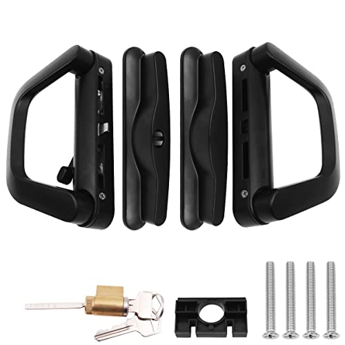ZONADAH Sliding Patio Door Handle Set Double Side with Key Cylinder Lock, Full Replacement Handle Lock Set Fits Door Thickness from 3cm to 3.5cm