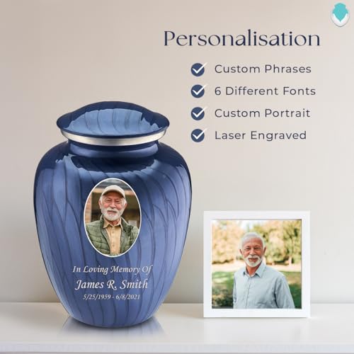 Image of Geturns - Adult Custom Cremation Urns for Human Ashes I Large Pearl Cobalt Blue Photo Funeral Urn for Female and Male I 200 lbs