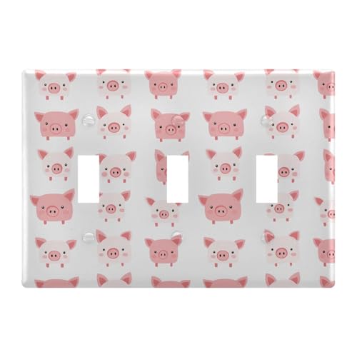 Light Switch Cover Cute Pink Pig Faces Wall Plates for Electrical Outlets 3 Gang 202b8044