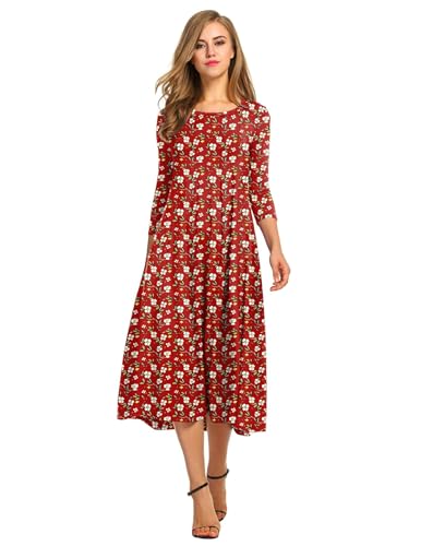 Image of HOTOUCH Women's 3 /4 Sleeve A-line and Flare Midi Long Dress