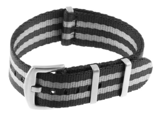 Madras Watch Company Haur™ Luxury Nylon NATO strap in 5-stripe black and Stainless Steel Tang Buckle with Quick Release Spring Bars (20mm) (B0D9357JXJ) Amazon Price History, Amazon Price Tracker