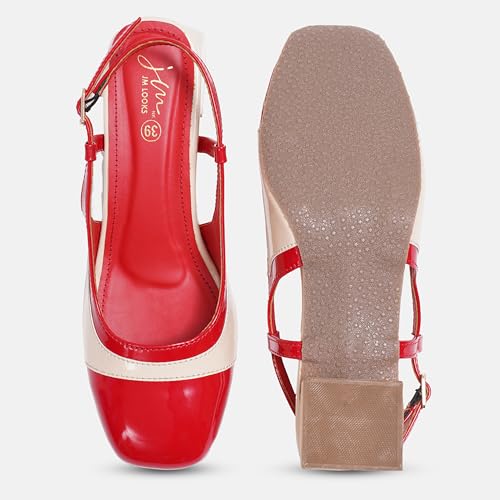 Image of JM LOOKS Women's Square Toe Block Heel Mules with Adjustable Strap & Comfortable Sole - Stylish Buckle Design