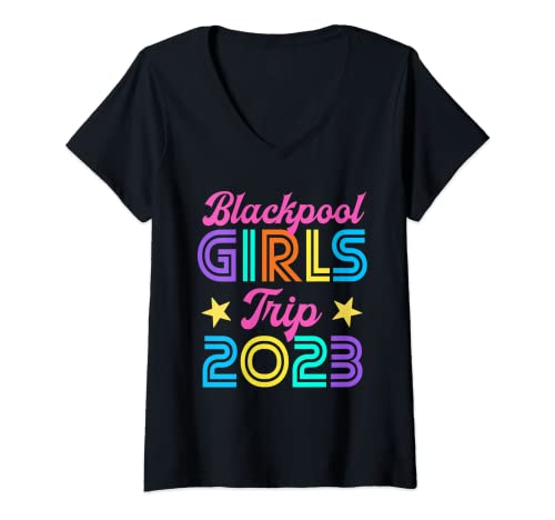 Womens Blackpool Girls Trip 2023 Matching Hen Night Party Weekend V-Neck T-Shirt