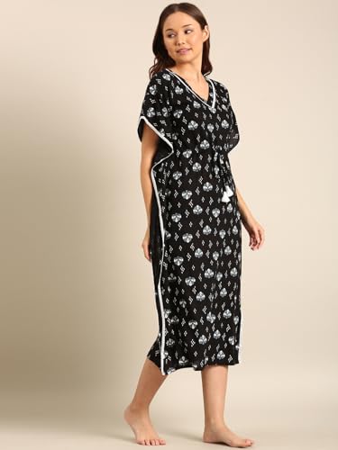 Image of Rupa Jon Aishwarya Women Full Length Printed Kaftan Nighty in Premium Cotton Blend Fabric, Night Dress, Maxi Nighty for Comfortable Everyday Wear