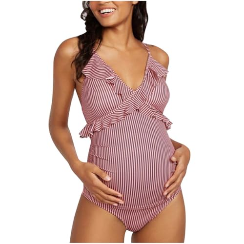 Costume da Bagno Premaman Donna Estivo Bikini Intero/Fascia con Stampa a Righe Design Comodo e Regolabile Perfetto per Mare, Piscina e Spiaggia Moda maternità con Sostegno e Copertura Elegante (XL)