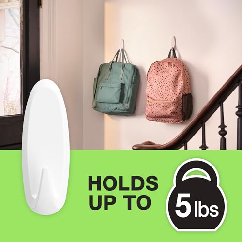 Image of FrogTape reMOVEables Heavy Duty Wall Hooks - No Damage - Easy to Remove & Reuse - Large Wall Hook with Adhesive Strips - Holds up to 5 lbs - Includes 1 Hook and 2 Strips - White (Pack of 5)