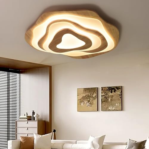 Holz Deckenleuchte Wohnzimmer, 50W LED Deckenlampe Wohnzimmerlampe, 3000K...