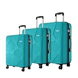 Safari Pentagon Pro 8 Wheels Set of 3 (Cabin + Medium + Large) Trolley Bags, Hard Case Polypropylene, 360º Wheeling Luggage, Suitcase for Travel, Cyan