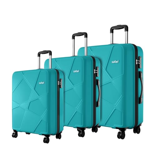 Image of Safari Pentagon Pro 8 Wheels Set of 3 (Cabin + Medium + Large) Trolley Bags, Hard Case Polypropylene, 360º Wheeling Luggage, Suitcase for Travel, Cyan, Spinner Wheels