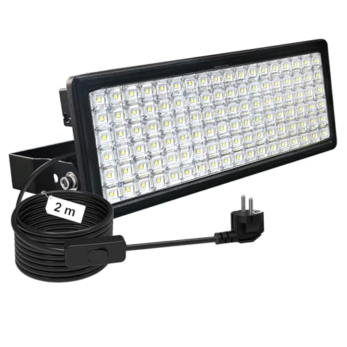 Facile installazione: il nostro faretto da esterno è dotato di un cavo di alimentazione lungo 1 metro e di un supporto regolabile a forma di U, in modo da poter installare facilmente la luce da stadio a LED sul soffitto, sulla parete o sul pavimento. (Nota: nessuna funzione crepuscolare! Nessun sensore di movimento! Nessun telecomando!)