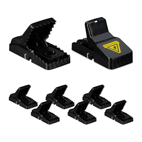 Relaxdays Mausefalle 8er Set, wiederverwendbare Mäusefallen, Schlagfalle hygienisch & giftfrei, Kunststoff, schwarz