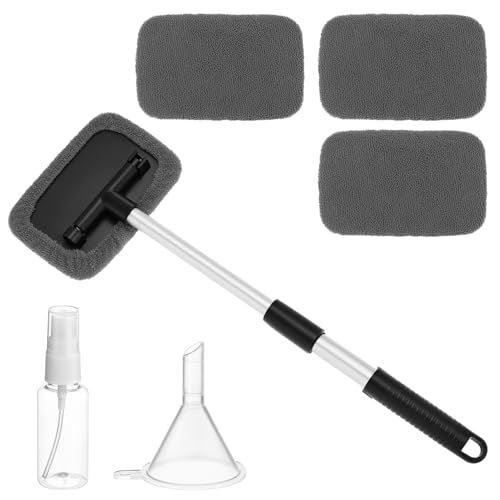 QWORK® Auto scheibenreiniger, ausziehbares autoscheiben-reinigungswerkzeug, rechteckige Platte, 180° drehbarer Griff, inkl. 4 waschbaren Pads