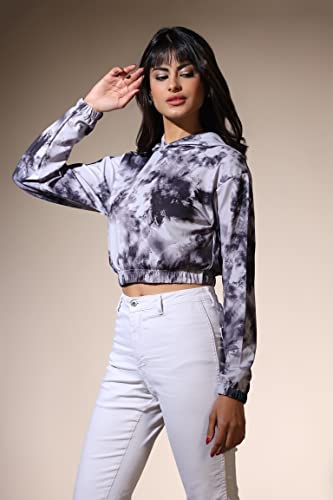 Image of Leriya Fashion Tops for Women | Stretchable Lycra Tie-Dye Print Hoodie Neck Short Western Tops for Girls | Hoodies with Loose Fit Ladies Top | Perfect for Casual | Travel