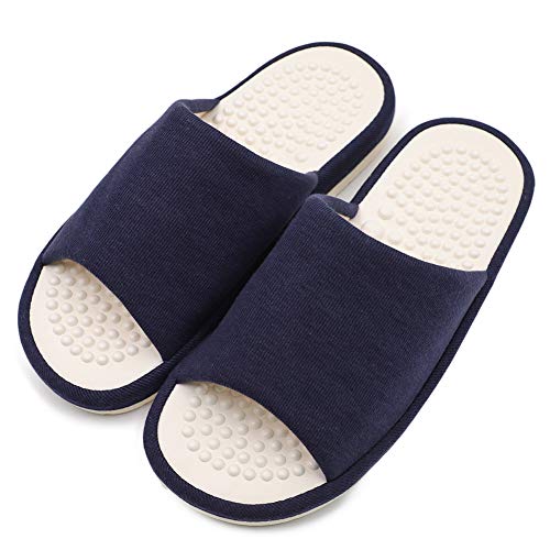 CHUANGLI Women's Reflexology Massage Slippers, Acupressure Plantar Fasciitis Bedroom Slippers Anti-Skid Indoor/Outdoor Navy
