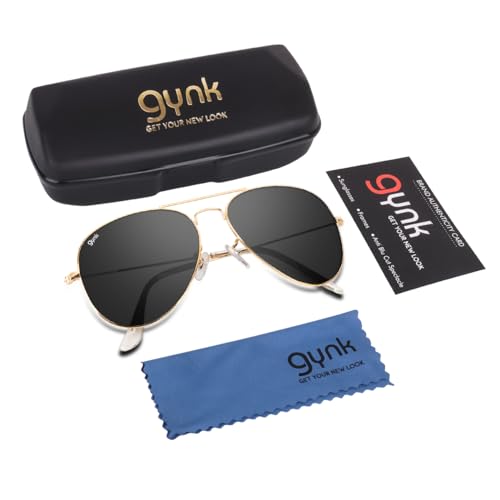 Image of GYNK Men's Aviator Sunglasses | Toughened Glass Lens | UV400 Protection | Lightweight Metal Frame Pilot Sunglasses for Driving, Travel, Outdoor Activities & Daily Wear