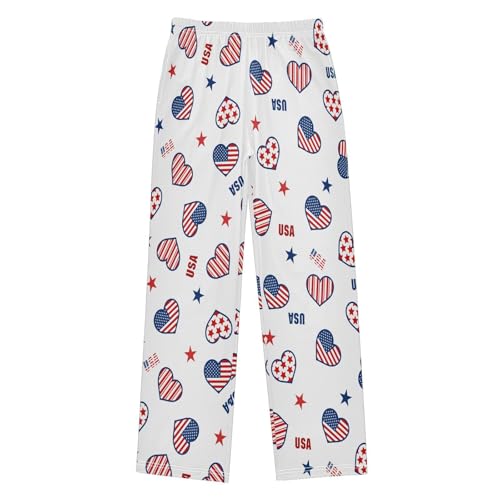 USA Patriotic Day Love Heart Boys Long Pants Soft Trousers Elastic Waist Kids Lounge Bottoms with Pockets S-XL