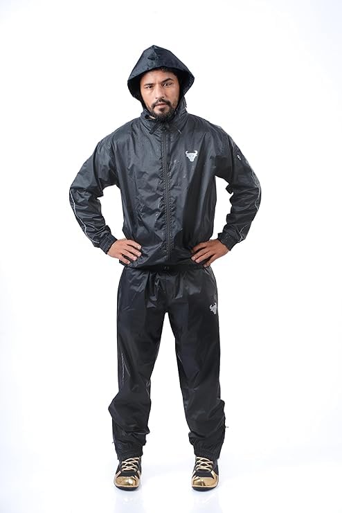Image of Men's Sauna Suit for Weight Loss & Fitness | 100% Rubberized Nylon 220 GSM Coated Sweat Suit for Gym Exercise Training Sauna Workouts | Durable Sweat Enhancing Gym Track