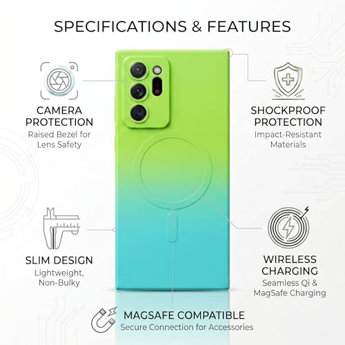 Image of amazon basics Gradient Mag-Safe Case for Samsung Galaxy Note 20 Ultra | Soft Silicone Shockproof Cover with Camera Protection | Slim Lightweight Design | Smooth Touch & Durable - Green & Blue
