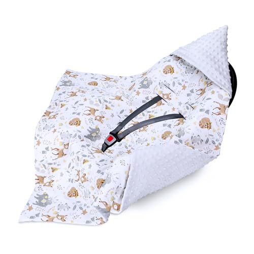 Manta porteo saco para silla de coche paseo capazo y carro verano 90x90 cm - universal arrullo cobertor cochecito para niños y niñas lavable y transpirable Minky Oeko-Tex Ciervo Gris Claro