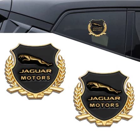 yeSJRL 2 pcs Voiture 3D Métal Autocollants, Capot Arrière Coffre Fender Auto Emblème Ailes Styling Stickers, pour Jaguar X-Type F-Type S-Type XE XF XJ XK XJR XFR XJL,Gold Cover