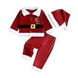 Aiwpstoin Toddler Baby Santa Claus Costume Boys Girls Christmas Outfits Reindeer Jacket Long Pants Hat Xmas Cosplay Sets (Red, 2-3T)