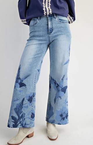 loveimgs Women Y2k Baggy High Rise Wide Leg Jeans Floral Denim Pants Palazzo Zip Flower Printed Flare Jeans Sweatpants Pocket2