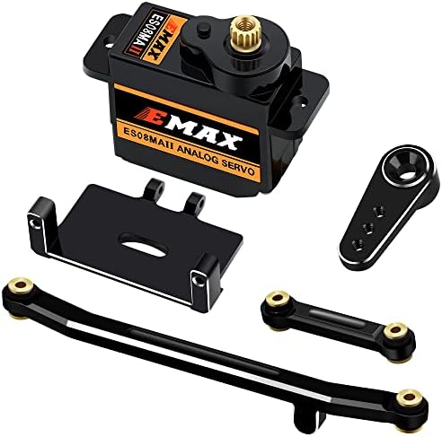 EPINON for AXIAL SCX24 Servo Metal Gear EMAX Servo Steering Servo with Servo Mount Bracket and Arm and Steering Link Set SCX24 Upgrade Parts (Black)