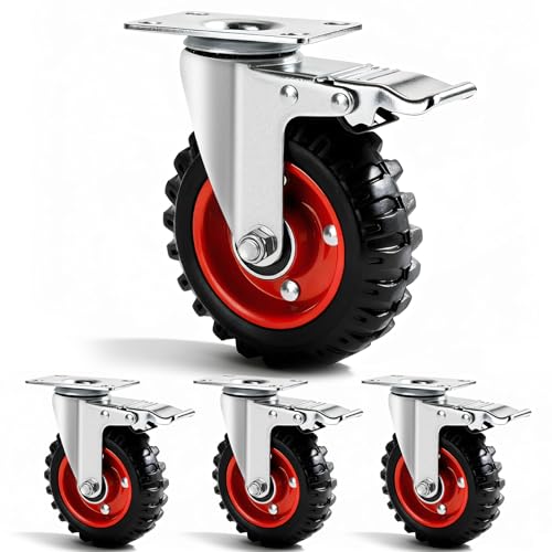 5 Inch Caster Wheels Heavy Duty with Dual-Lock Safety Brake and Rubber Tire Wheels, Heavy Duty - 400...
