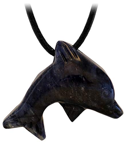 Kaltner Präsente - Collar de piel para hombre y mujer con piedras preciosas, diseño de delfín, color azul (25 x 30 mm)