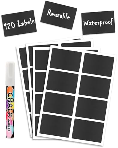 120 Pcs Chalkboard Labels - Removable Chalkboard Stickers for Jars, Pantry & Storage Bins, Glass Bottles & Food Labels - Includes 1 Chalk Marker Pen