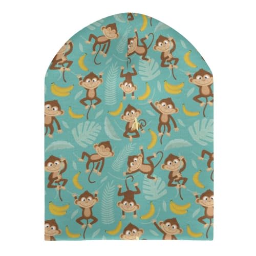 Monkey Tropical Banana Palm Trees Kids Beanie Hat for for Girls Boys Children Cap Winter Knitted Chemo Cancer Headwear Accessories Gifts Decoration Black3