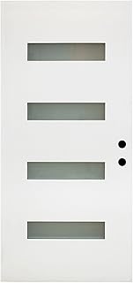36x80in Fiberglass Door Slab, White Exterior Door Slab with Pre-Cut Hinge Mortises and Lockset Hole, Left-Hand Inswing/Outswing, Woodgrain Primed and 4 Lite Frost Glass