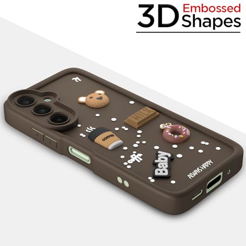 Image of Pikkme Back Cover for Samsung Galaxy M16 5G | Cute Fun Cartoon 3D Bear Silicone Full Body Protection Bumper Cover (Brown)