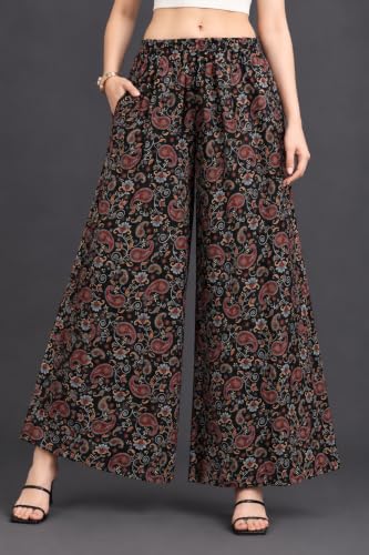 Image of Women Printed Palazzo Pants Combo Pack of 2, Comfortable Elastic Waist Lounge Pants for Women | Relaxed Fit, Loose Fitting Wide Leg Palazzo Pants, Casual Bottom (Available in S to 3XL Size)