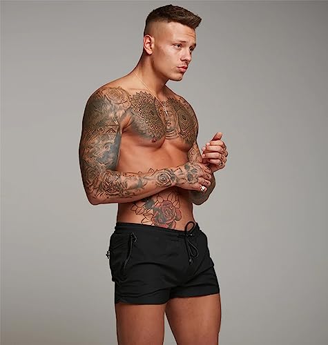 Mens Swim Trunks Quick Dry Swimwear Zipper Pockets, Swim Shorts With Mesh Lining Black #TOP2