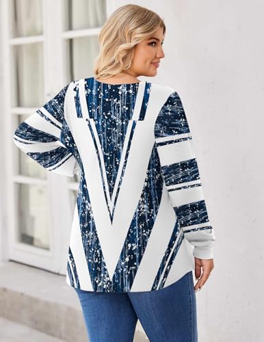 Image of IN'VOLAND Womens Plus Size Shirts V Neck Puff Long Sleeve Tops