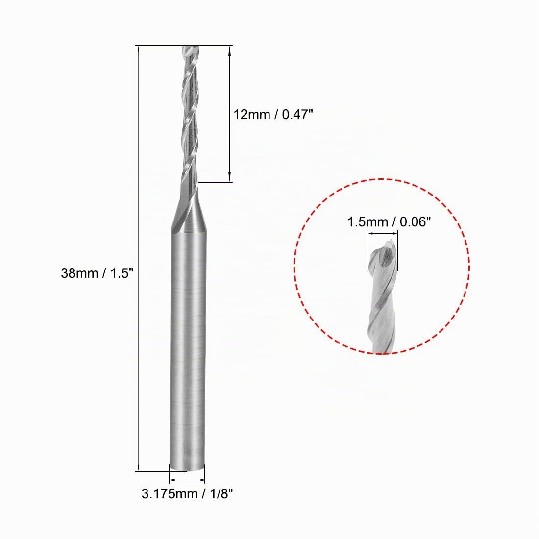 sourcing map 5Pcs1/8"Queue 1.5mmx12mm Carbure Fraisage Cutter CNC Router Bits 2 Flûte traversière
