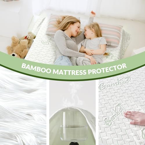 Image of Safe and Sound Waterproof Mattress Protector - Breathable Noiseless - Oeko-TEX Machine Washable - Fits 8-18 inch Deep Pockets Mattress Cover Bamboo Viscose Queen