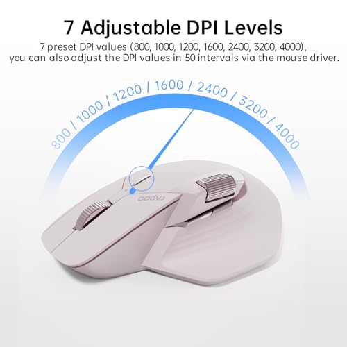 Image of Rapoo MT760 Multi-Device Wireless Mouse, Bluetooth 5.0 and 2.4GHz Multi-Mode Connection, Up to 4 Devices, 11 Programmable Buttons, 4K DPI, Ergonomic Design, 90 Days Battery Life, PC, Pink