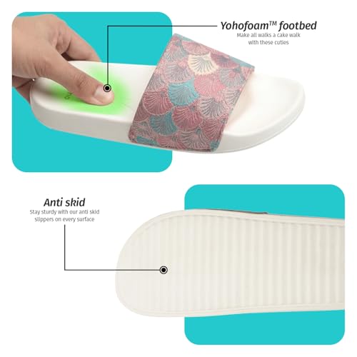 Image of YOHO Tropica Printed Comfortable Women Slides | Stylish Rainy Footwear & Waterproof Monsoon Sandals | Soft Inner Lining On Strap