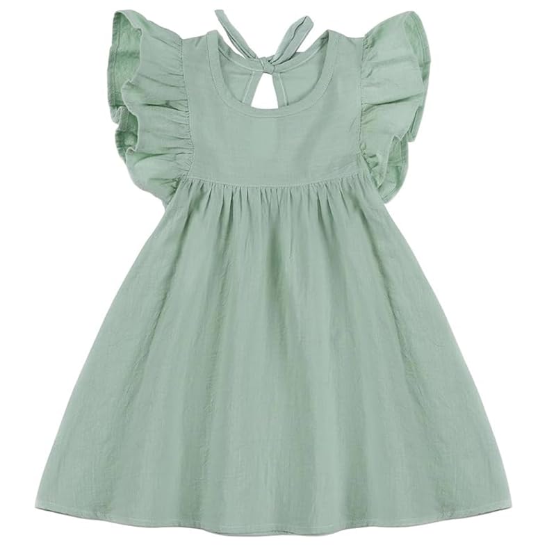 Toddler Baby Girl Playwear Dresses: Cotton Linen Summer Dress, Ruffle Sleeveless Dresses