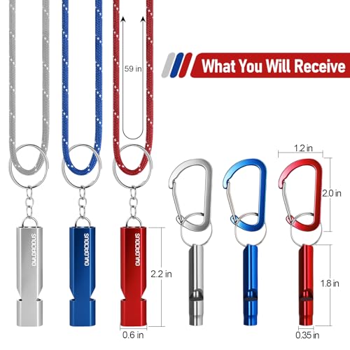 Emergency Whistle Set – 6 Aluminum Whistles, 3 Paracord Lanyards, 3 Carabiners for Camping, Hiking, Fishing, Hunting & Survival. Loud Safety Rescue Signaling for Marine Boat Lifeguard - Image 3