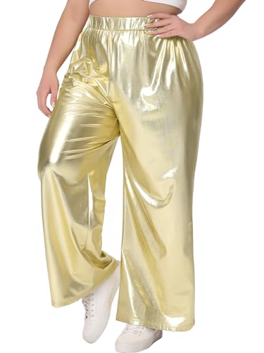 Agnes Orinda Plus Size Metallic High Waist Stretchy Jogger Pants for Women Holographic Hip Hop Streetwear