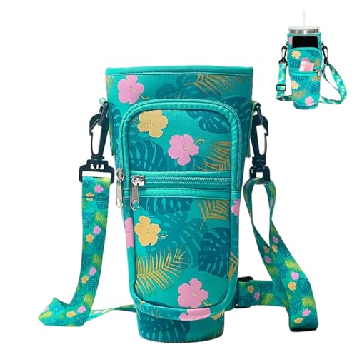 Image of HASTHIP Bottle Carrier Bag for Stanley Tumbler, Fashion Print Water Bottle Sling Bag with Phone Pocket, Neoprene Water Bottle Holder Pouch with Detachable Shoulder Strap