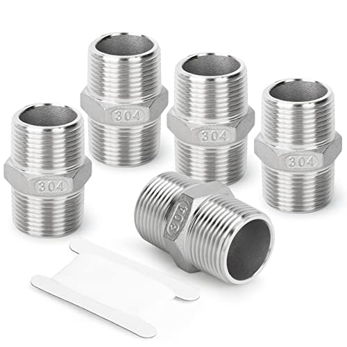 TAISHER 5PCS Cast 304 Stainless Steel Hex Nipple, Pipe Fitting 1-Inch Male Pipe x 1-Inch Male Pipe